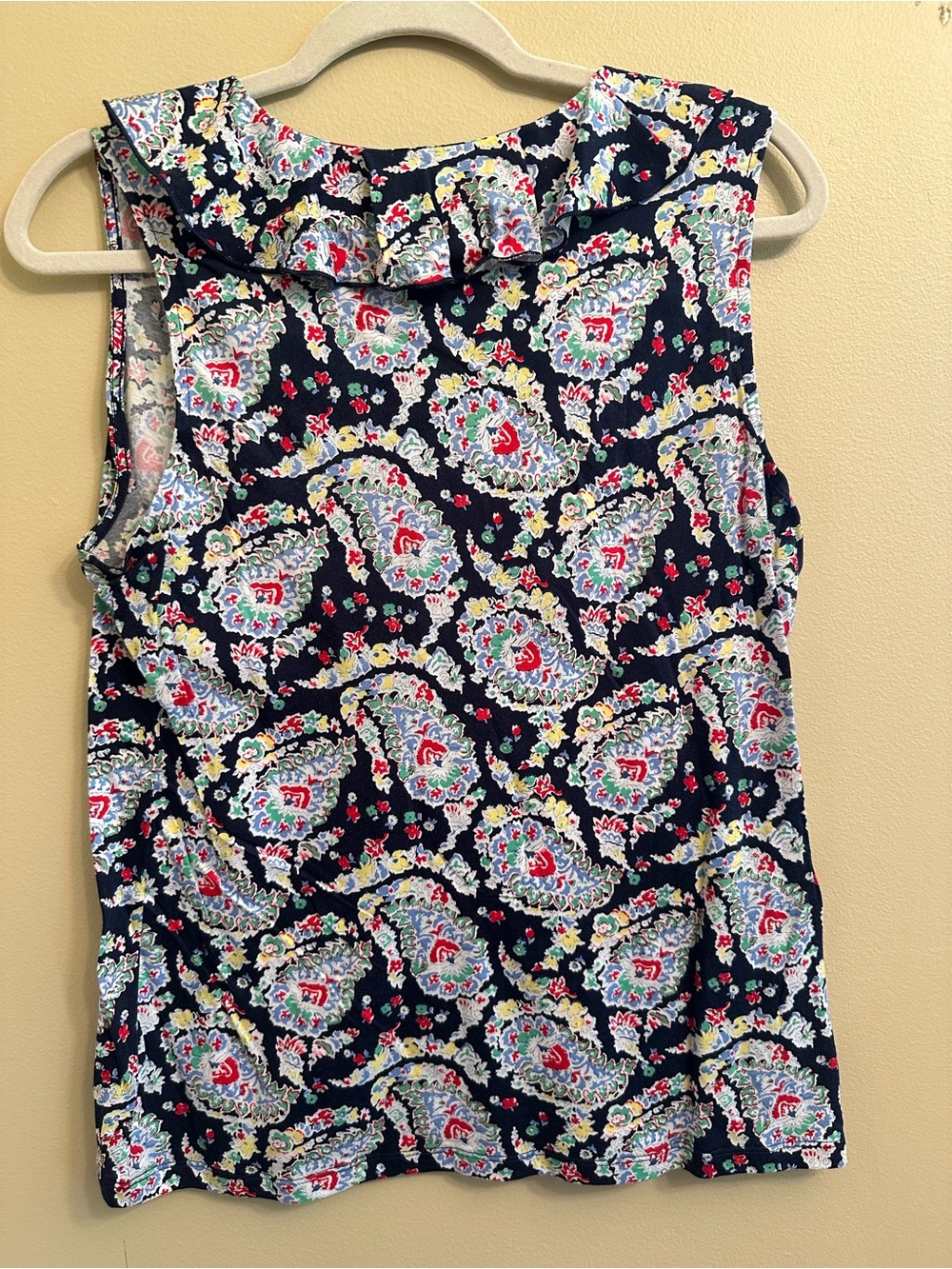 Chaps Women's Navy Floral Ruffle Sleeveless Top 1085 - Picture 3 of 5